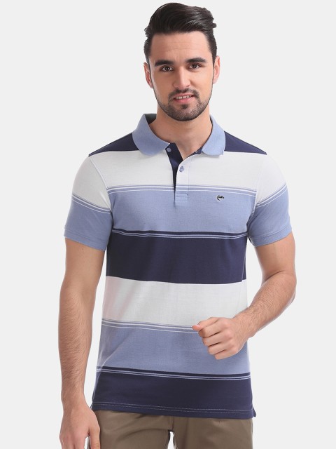 

Ruggers Men Blue & White Striped Polo Collar T-shirt