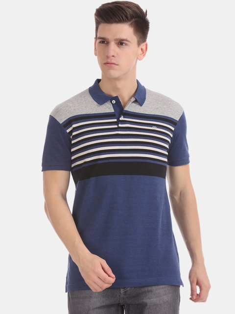 

Ruggers Men Blue Striped Polo Collar T-shirt