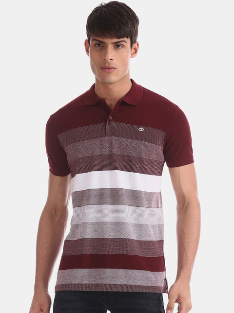 

Ruggers Men Red & White Striped Polo Collar T-shirt