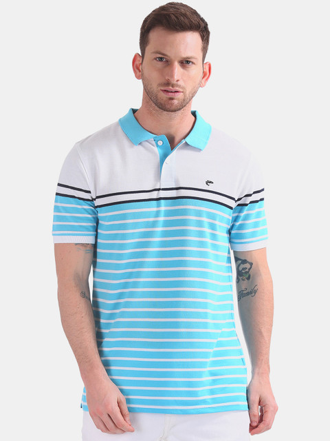 

Ruggers Men Blue & White Striped Polo Collar T-shirt