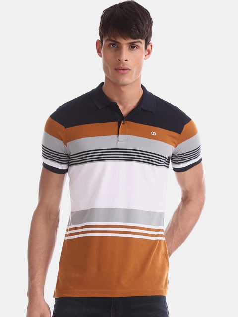 

Ruggers Men White & Black Striped Polo Collar T-shirt