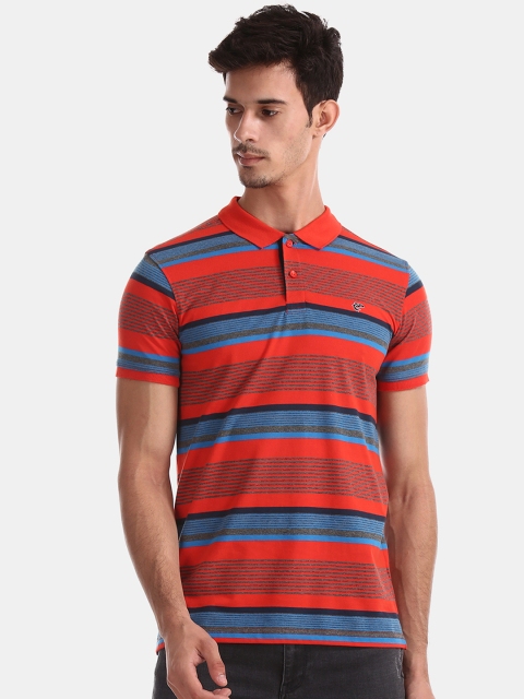 

Ruggers Men Red & Blue Striped Polo Collar T-shirt