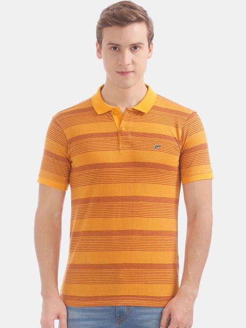 

Ruggers Men Orange Striped Polo Collar T-shirt