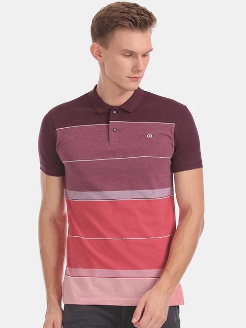 

Ruggers Men Red Striped Polo Collar T-shirt
