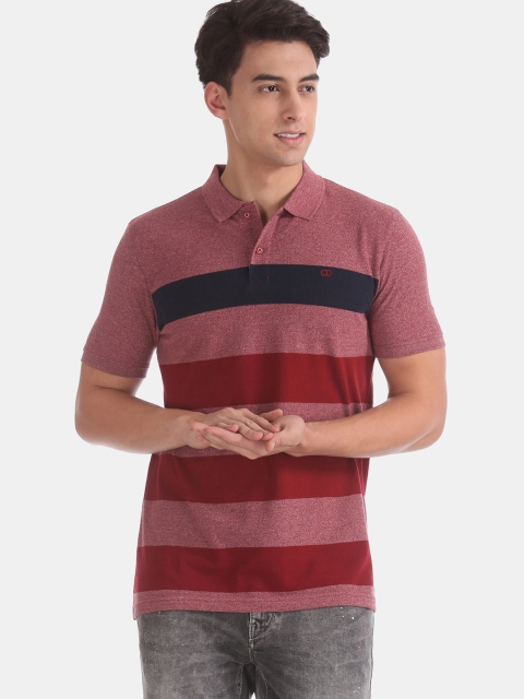 

Ruggers Men Red & Navy Blue Striped Polo Collar T-shirt