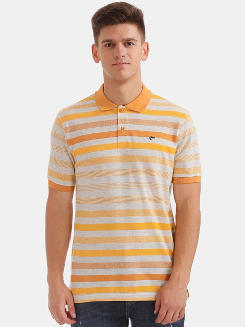 

Ruggers Men Off-White & Orange Striped Polo Collar T-shirt