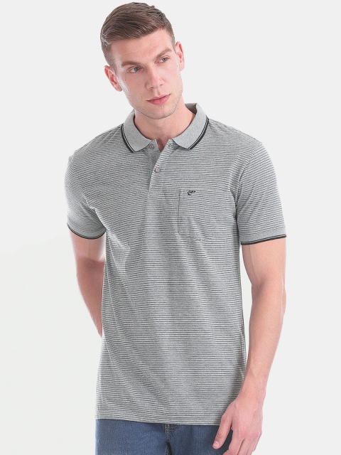 

Ruggers Men Grey Striped Polo Collar T-shirt