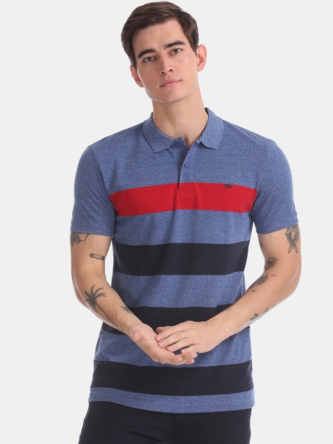 

Ruggers Men Blue & Black Striped Polo Collar T-shirt
