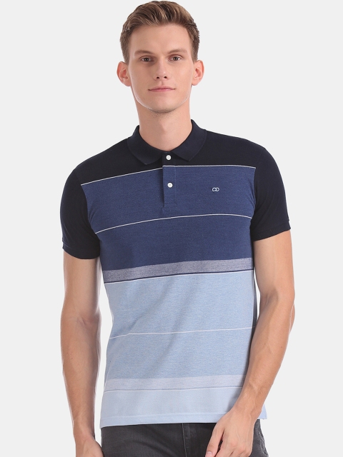 

Ruggers Men Blue Striped Polo Collar T-shirt