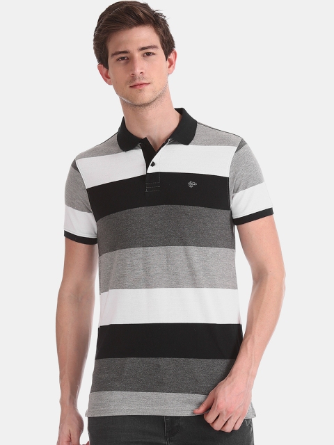 

Ruggers Men Black & Grey Striped Polo Collar T-shirt