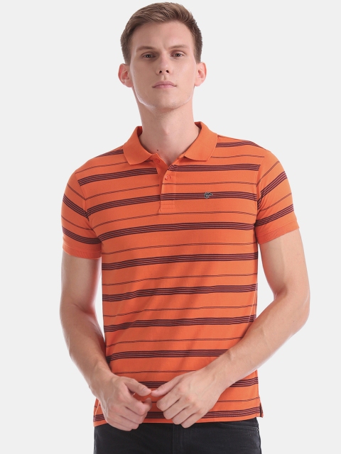 

Ruggers Men Orange & Maroon Striped Polo Collar T-shirt