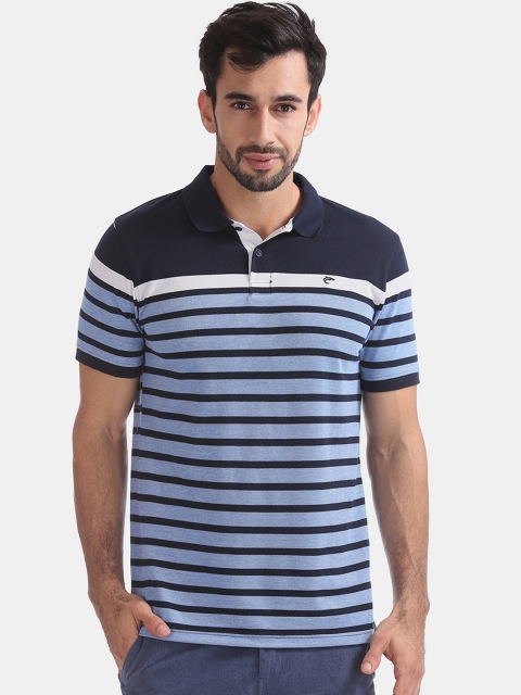 

Ruggers Men Blue & Navy Blue Striped Polo Collar T-shirt