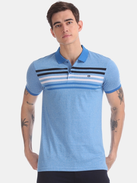 

Ruggers Men Blue & White Striped Polo Collar T-shirt