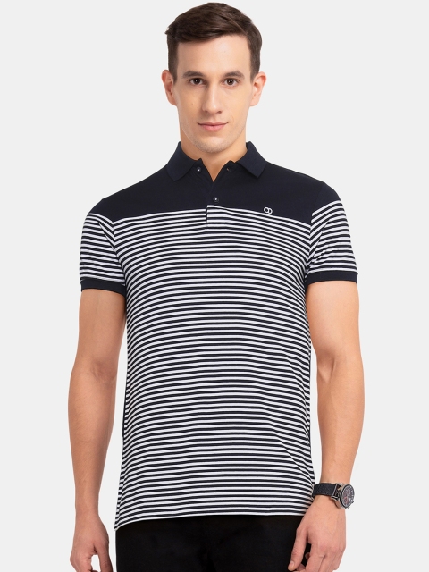

Ruggers Men Navy Blue & White Striped Polo Collar T-shirt