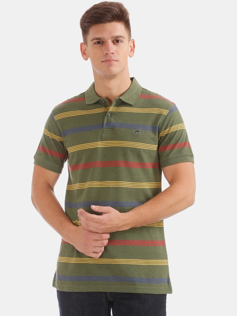 

Ruggers Men Olive Green & Red Striped Polo Collar T-shirt