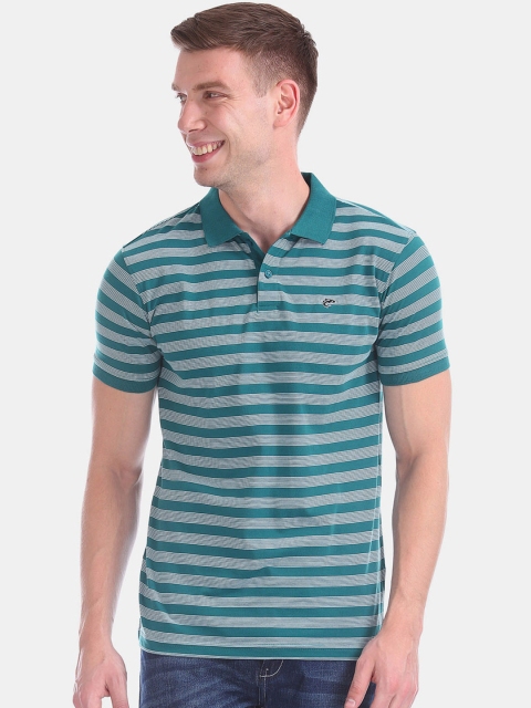 

Ruggers Men Green & White Striped Polo Collar T-shirt