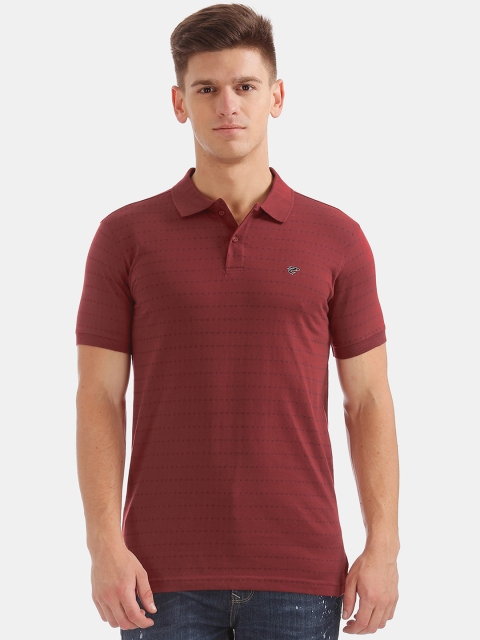 

Ruggers Men Red Self Design Polo Collar T-shirt
