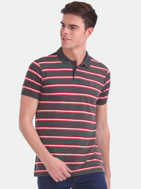 

Ruggers Men Red & Charcoal Grey Striped Polo Collar T-shirt