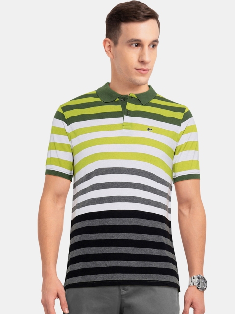 

Ruggers Men White & Grey Striped Polo Collar T-shirt
