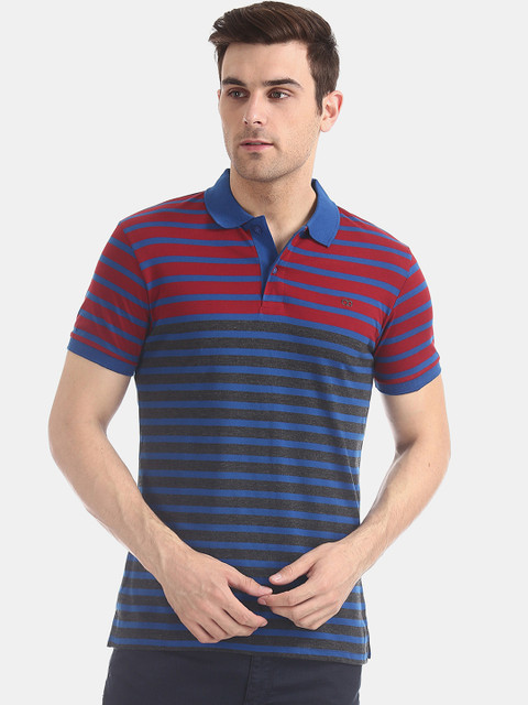 

Ruggers Men Red & Blue Striped Polo Collar T-shirt