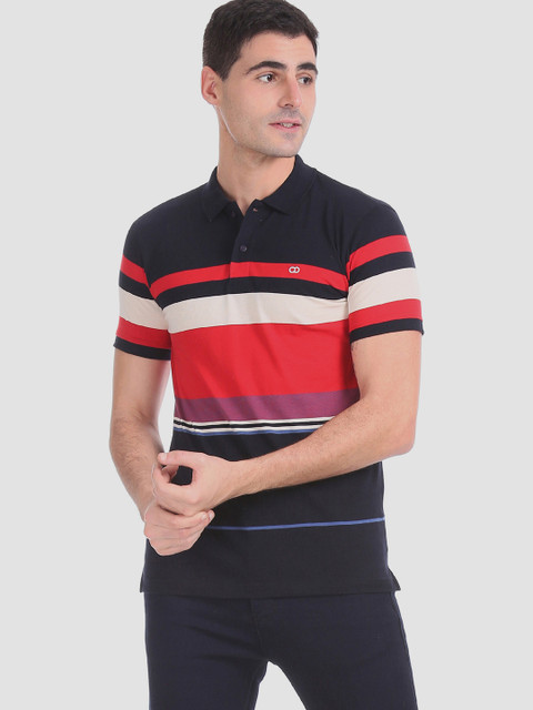

Ruggers Men Navy Blue & Red Striped Polo Collar T-shirt
