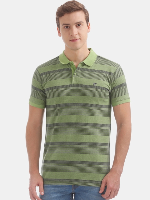 

Ruggers Men Green & Navy Blue Striped Polo Collar T-shirt