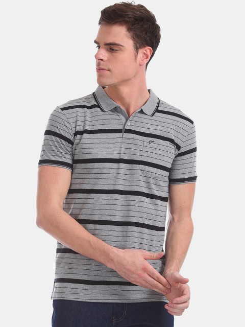 

Ruggers Men Grey Striped Polo Collar T-shirt