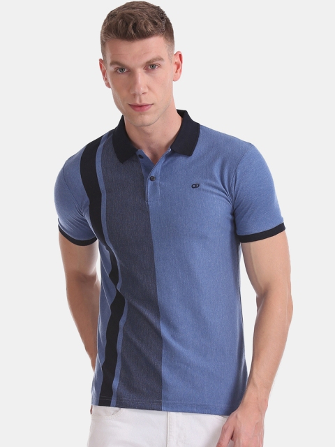 

Ruggers Men Blue Striped Polo Collar T-shirt