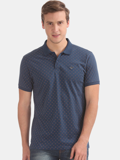 

Ruggers Men Navy Blue Printed Polo Collar T-shirt