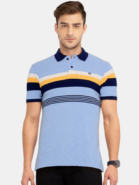 

Ruggers Men Blue & Yellow Striped Polo Collar T-shirt