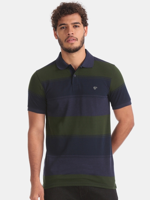 

Ruggers Men Navy Blue & Green Striped Polo Collar T-shirt