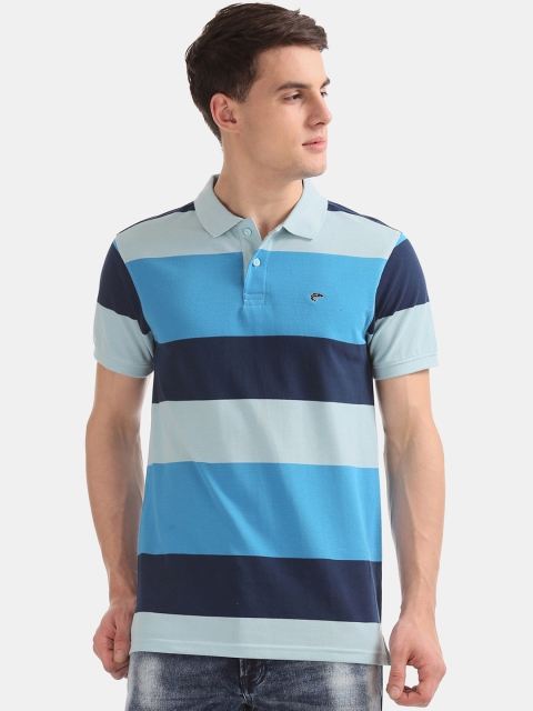 

Ruggers Men Blue Striped Polo Collar T-shirt