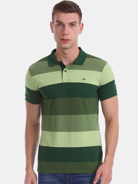 

Ruggers Men Green & Olive Green Striped Polo Collar T-shirt