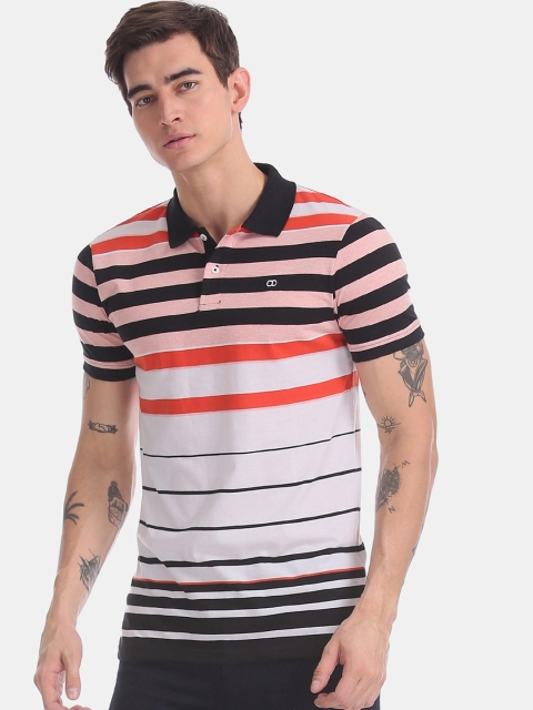 

Ruggers Men White & Pink Striped Polo Collar T-shirt