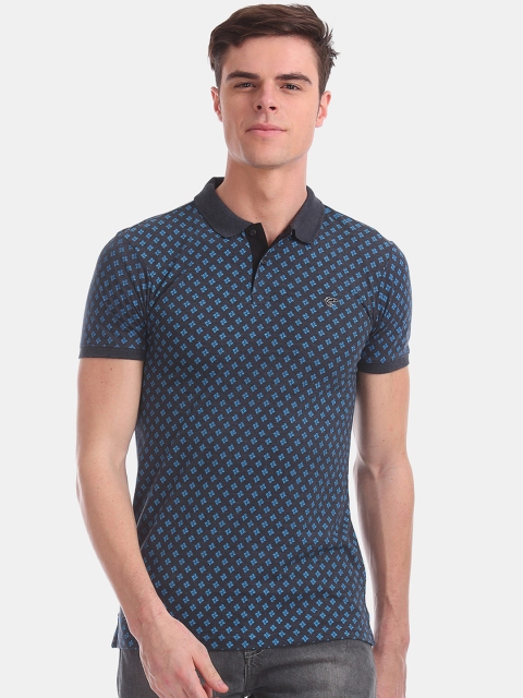 

Ruggers Men Blue & Charcoal Grey Printed Polo Collar T-shirt