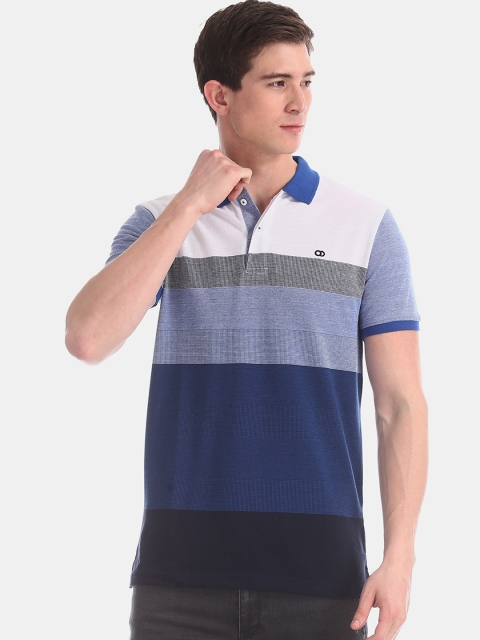 

Ruggers Men Blue & White Striped Polo Collar T-shirt