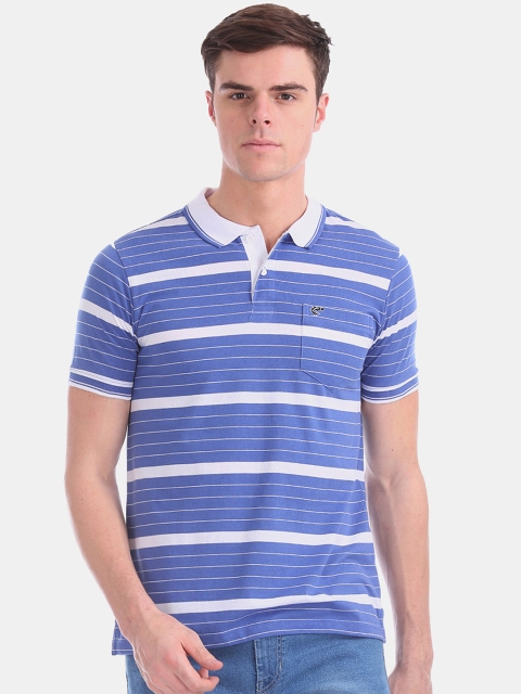 

Ruggers Men Blue & White Striped Polo Collar T-shirt