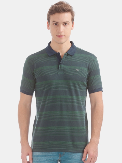 

Ruggers Men Navy Blue & Green Striped Polo Collar T-shirt