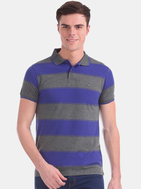 

Ruggers Men Grey & Purple Striped Polo Collar T-shirt