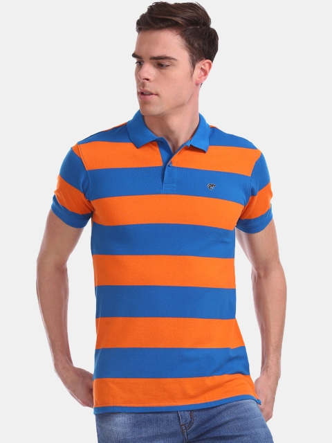 

Ruggers Men Orange & Blue Striped Polo Collar T-shirt