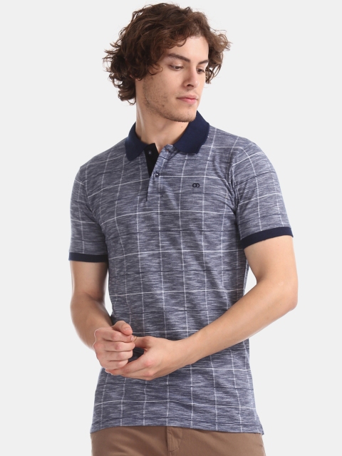 

Ruggers Men Navy Blue & White Checked Polo Collar T-shirt