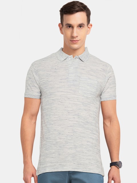 

Ruggers Men Grey Self Design Polo Collar T-shirt