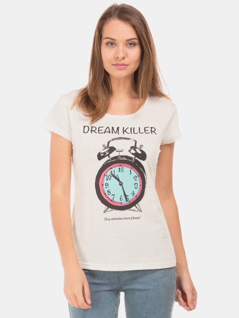 

Sugr Women Off-White Printed Round Neck T-shirt