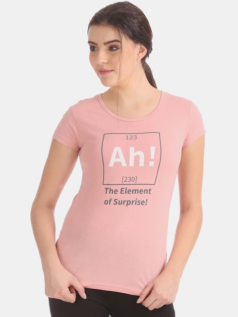 

Sugr Women Pink Printed Round Neck T-shirt