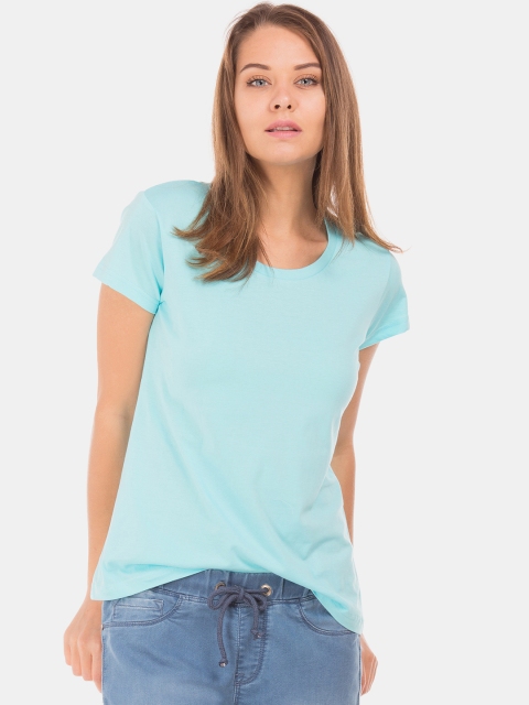 

Sugr Women Blue Solid Round Neck T-shirt