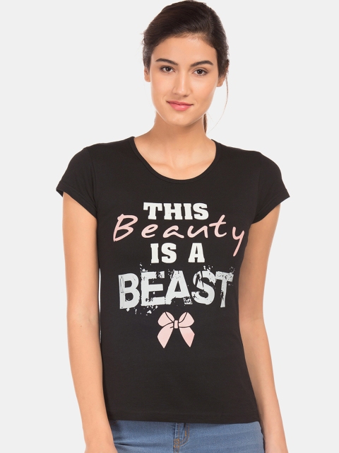 

Sugr Women Black Printed Round Neck T-shirt