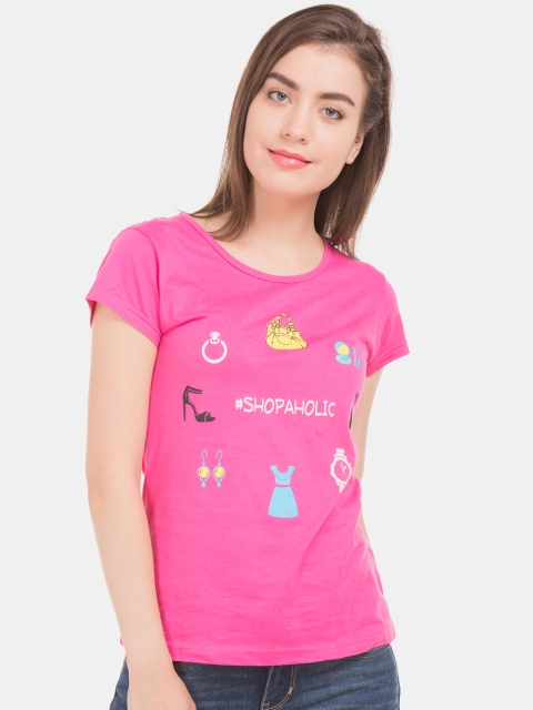 

Sugr Women Pink Printed Round Neck T-shirt