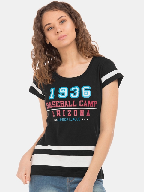 

Sugr Women Black Printed Round Neck T-shirt