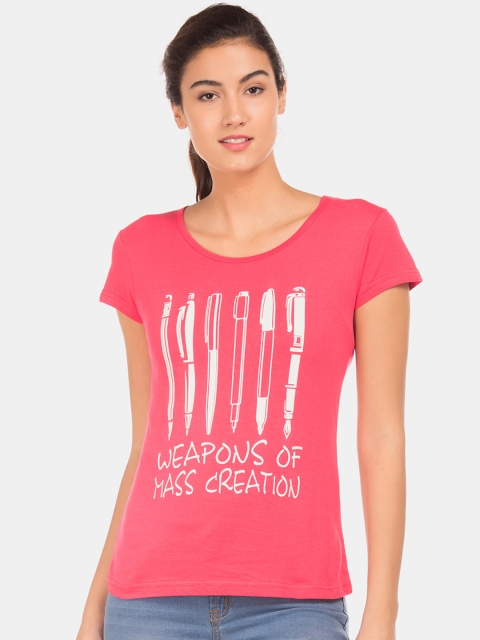 

Sugr Women Pink Printed Round Neck T-shirt