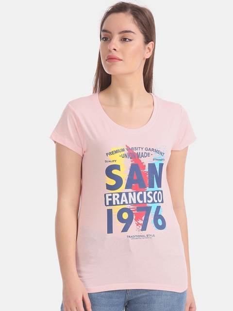

Sugr Women Pink Printed Round Neck T-shirt